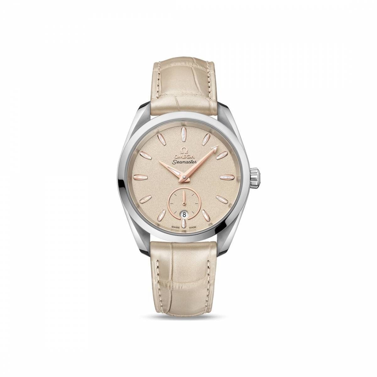 Découvrir la montre OMEGA Aqua Terra 150m Co-Axial Master Chronometer Petite Seconde 38mm, bracelet en cuir beige