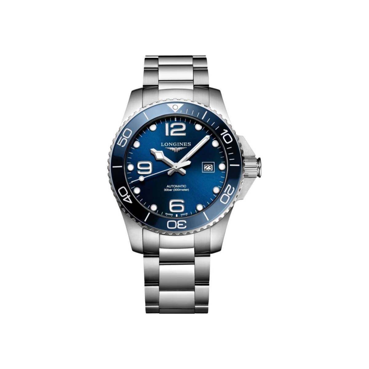 Montre Longines Hydroconquest, cadran bleu, bracelet en acier 